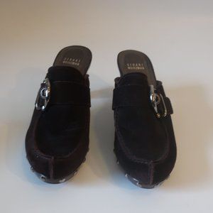 Womens Stuart Weitzman Brown Suede Studded Trim Clog Mules 6.5*